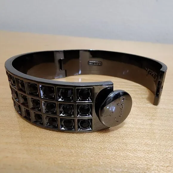 Coach Hinged Signature C and Black Crystal Bangle Bracelet - Picture 7 of 12